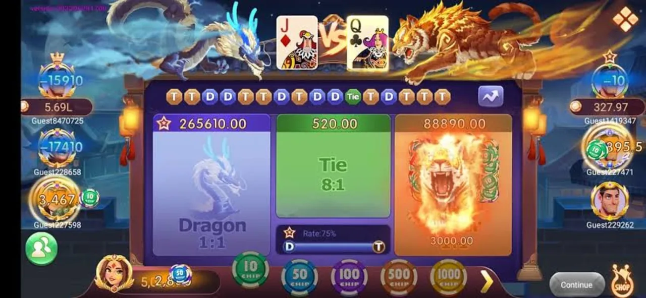 Dragon and Tiger themed digital card game table