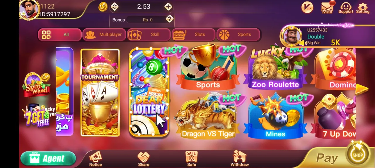 Teen Patti game interface with multiple game tiles