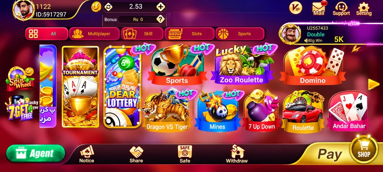 Teen Patti No.1 style mobile game interface showing multiple game categories